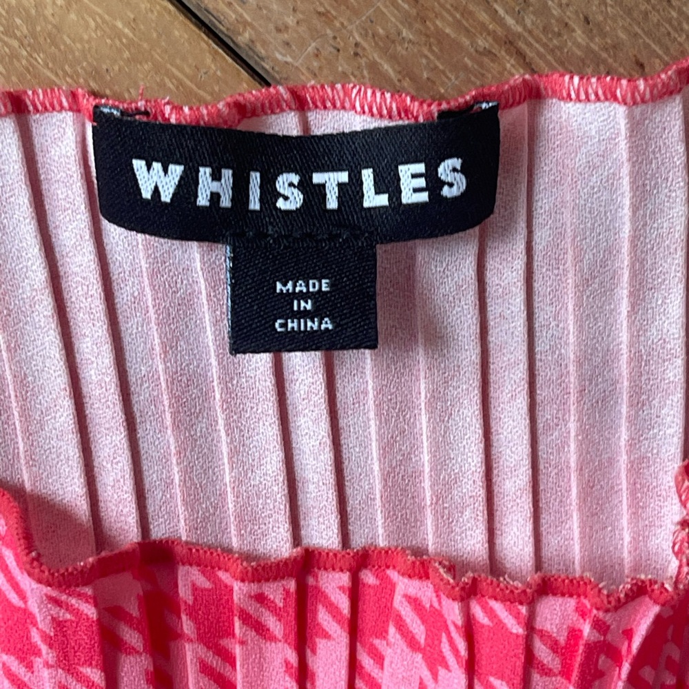Whistles Pink Houndstooth Plissé Midi Chic Dress Pleated Sleeveless US 16 - Picture 5 of 11